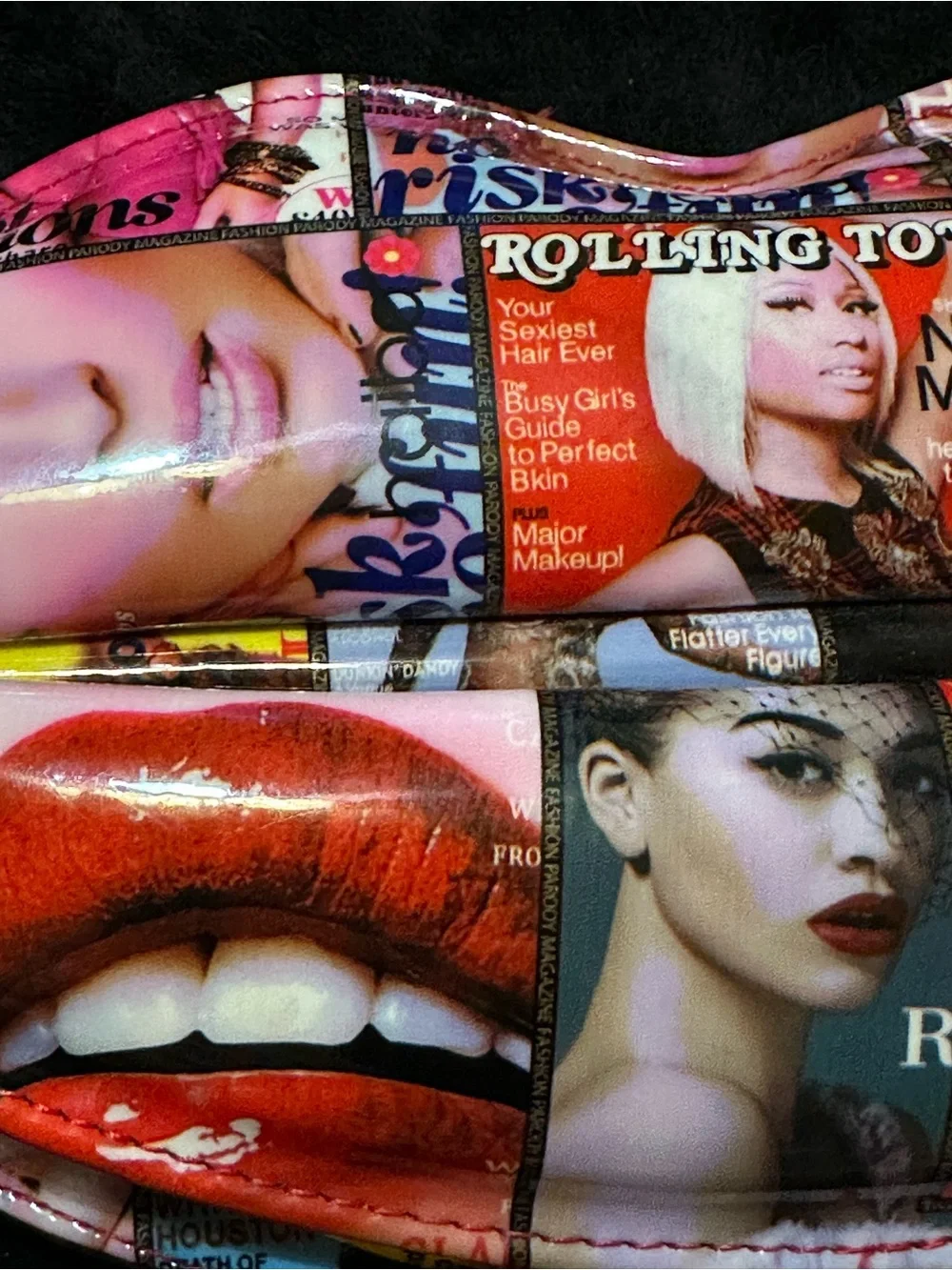 Lips Shaped Magazine Collage Clutch - Multicolor